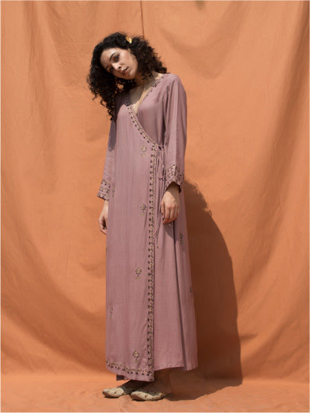 The Uschi- Mauve Block Printed Angrakha Dress-1