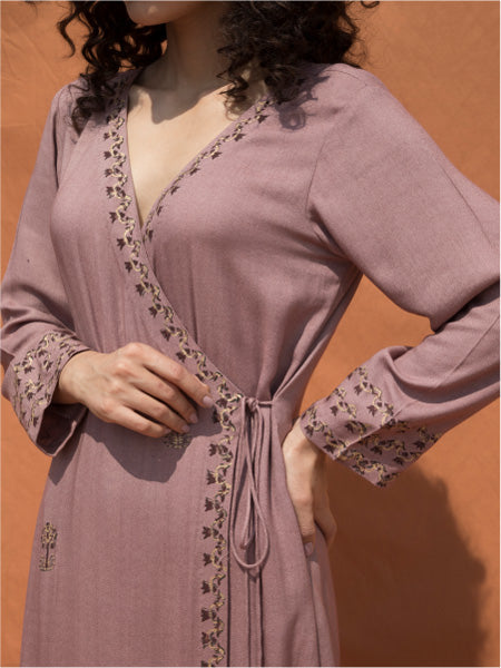 The Uschi- Mauve Block Printed Angrakha Dress-2