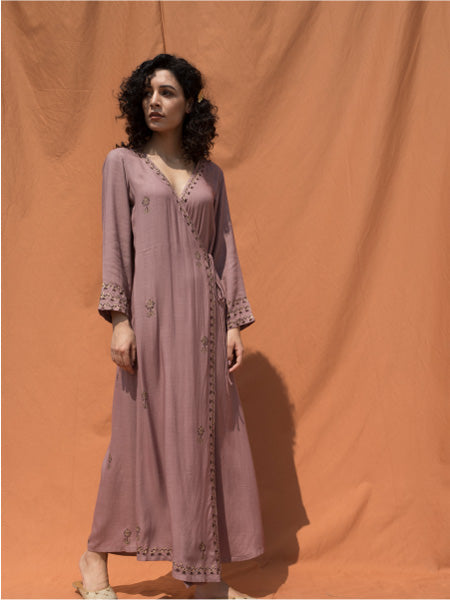 The Uschi- Mauve Block Printed Angrakha Dress-3