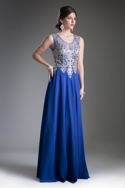 A-Line Chiffon Gown With Lace Embellished Bodice.-6