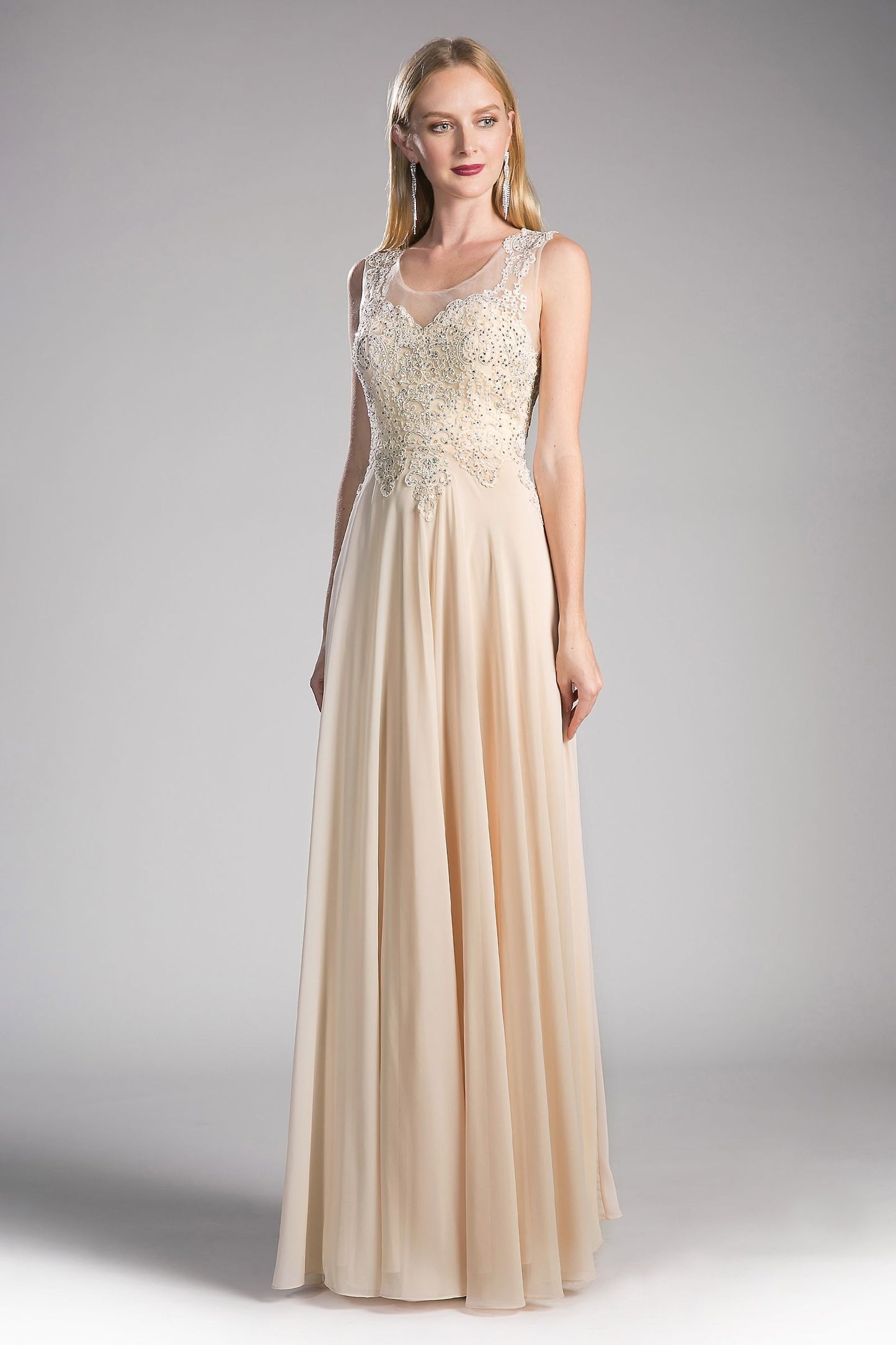 A-Line Chiffon Gown With Lace Embellished Bodice.-3