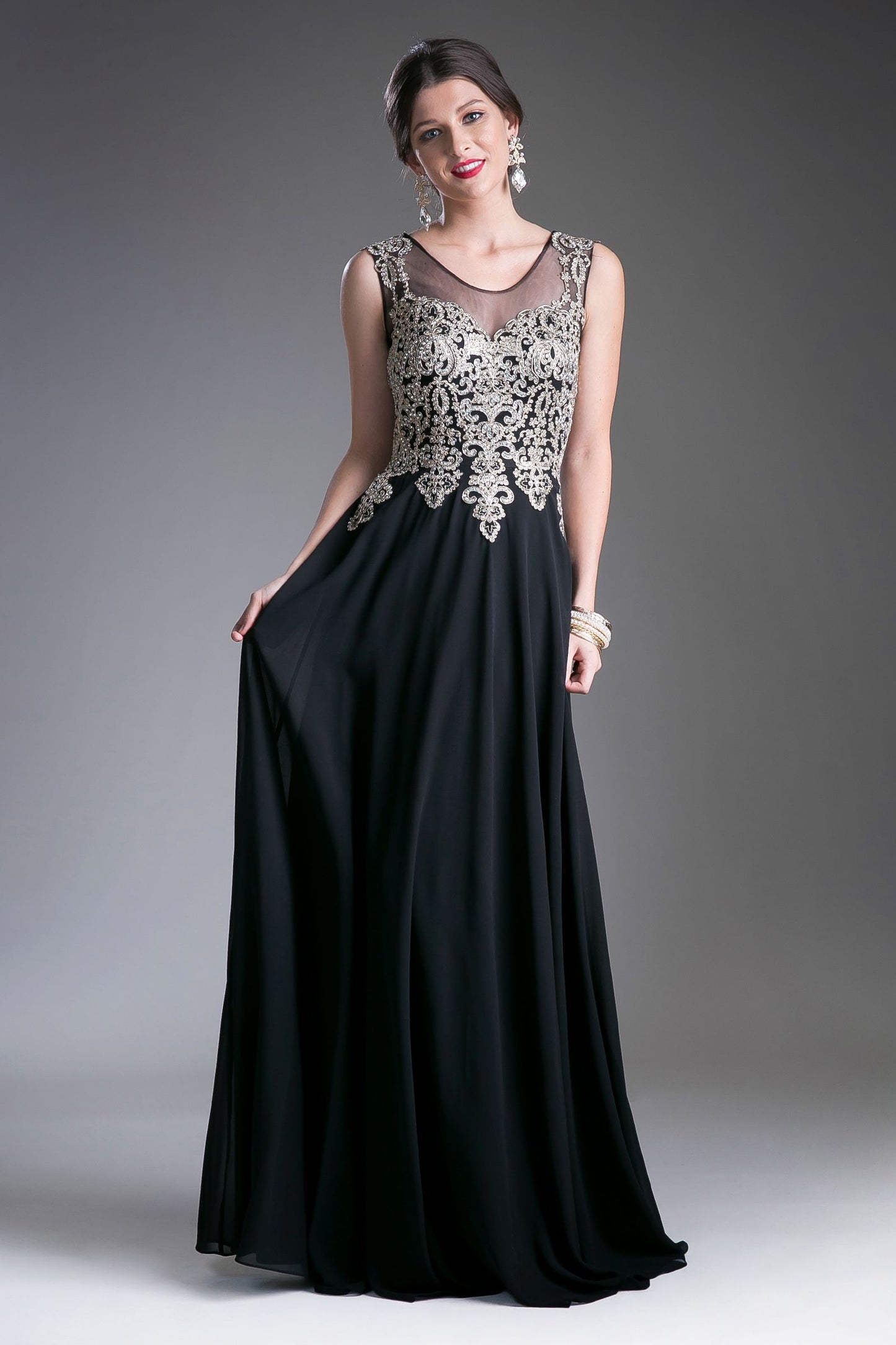 A-Line Chiffon Gown With Lace Embellished Bodice.-4