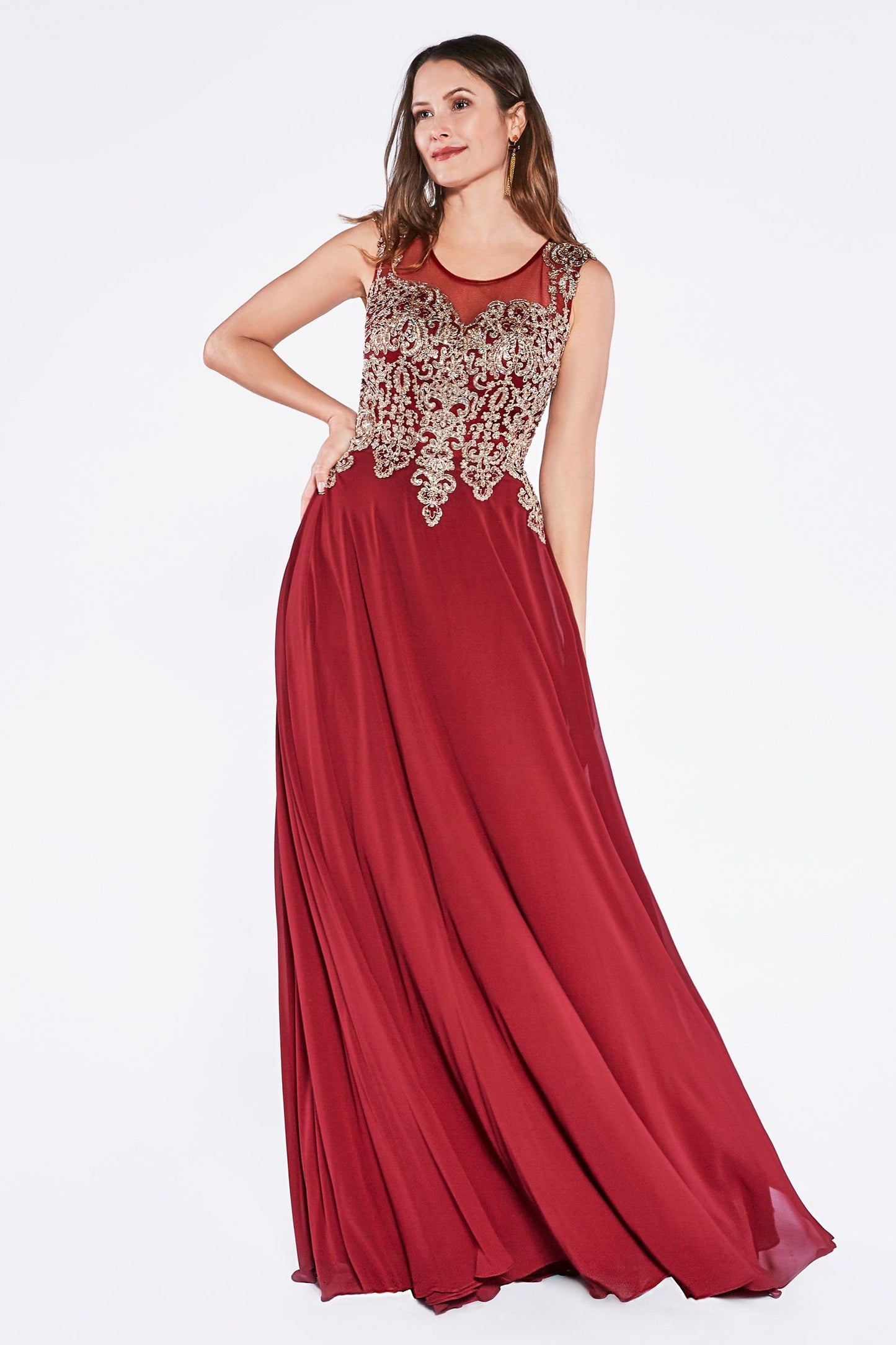 A-Line Chiffon Gown With Lace Embellished Bodice.-2