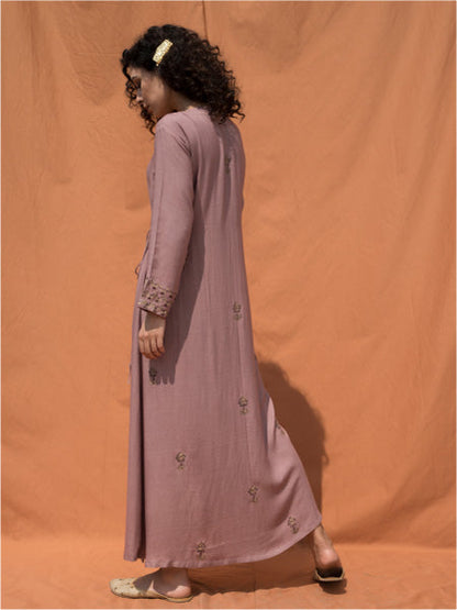 The Uschi- Mauve Block Printed Angrakha Dress-4