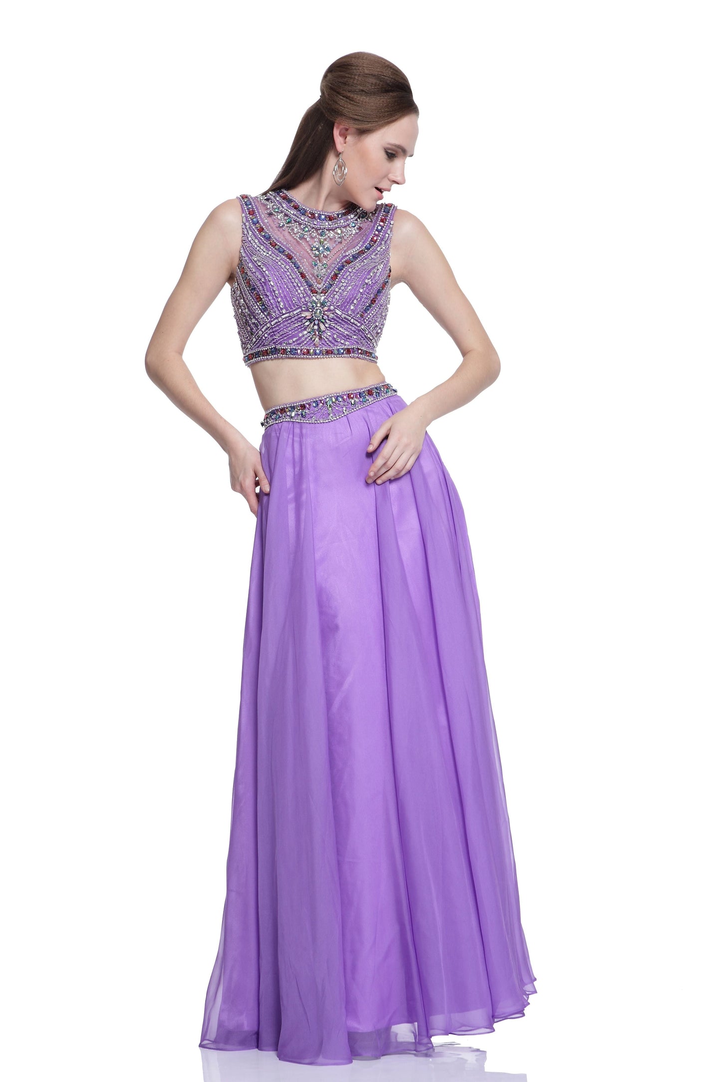 Beaded 2 Piece Chiffon Dress-0