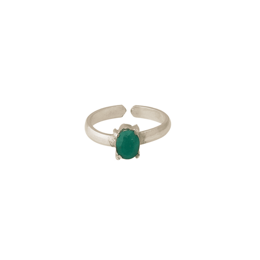 1 CT Oval Emerald ring in Italian Silver size 7 adjustable-0