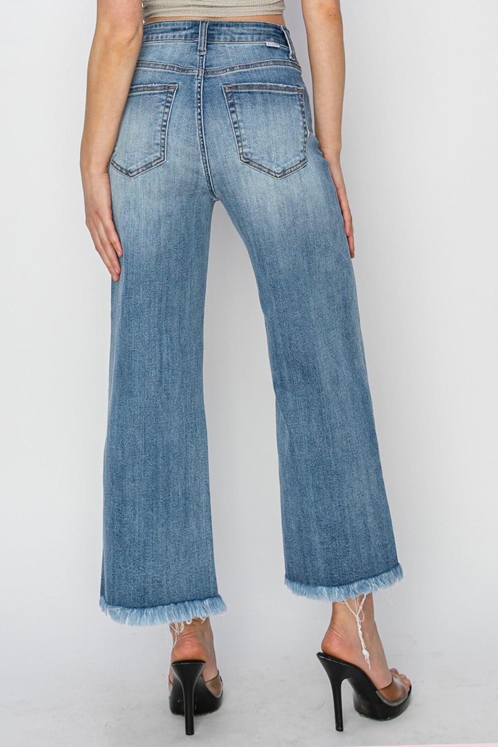 RISEN Raw Hem Cropped Wide Leg Jeans-1