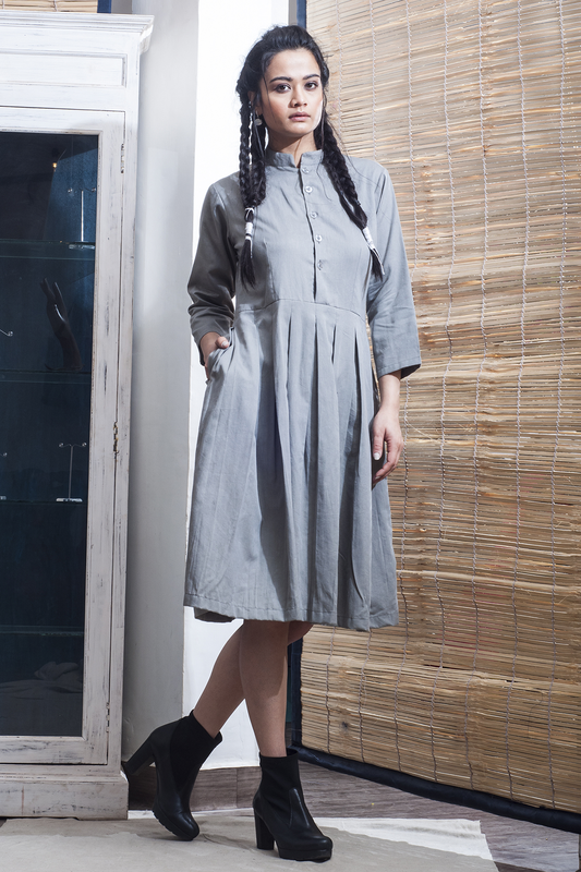 Ramer - Grey Flared & Pleats Dress-0