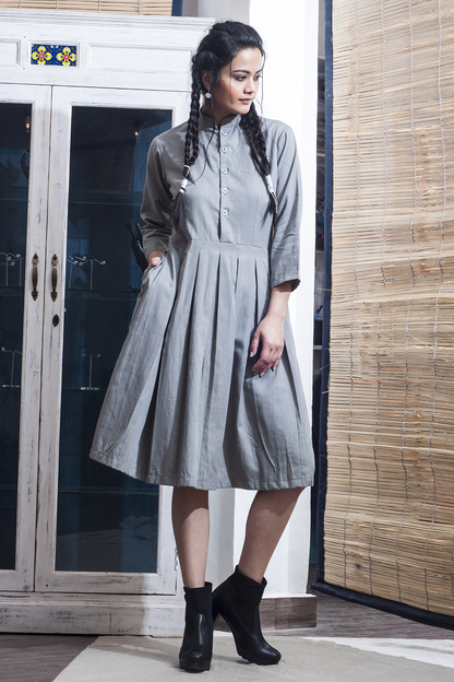 Ramer - Grey Flared & Pleats Dress-1