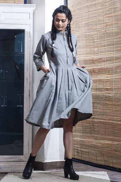 Ramer - Grey Flared & Pleats Dress-3