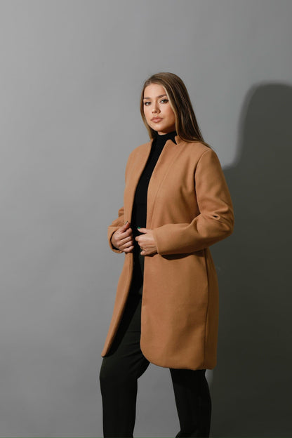 Woolen Short Coat - Camel-2