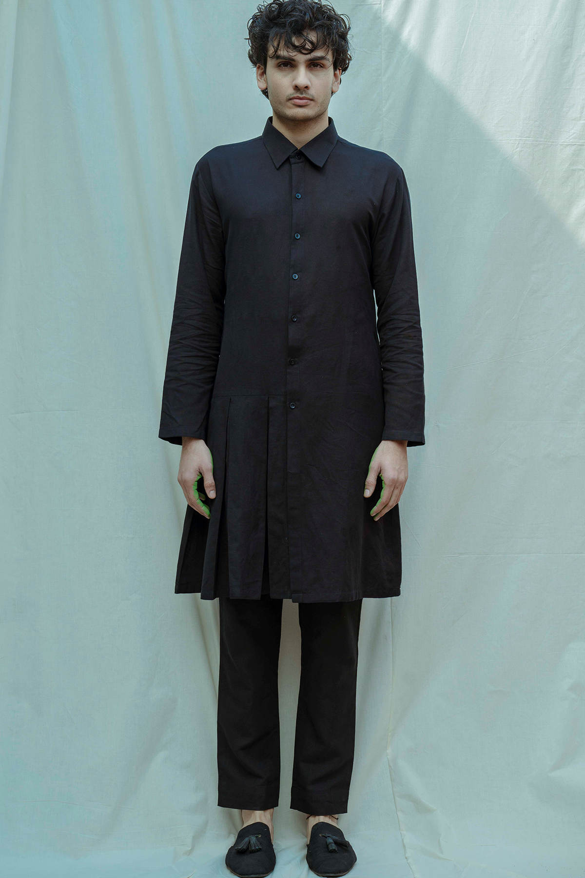 Cotton X Linen BlackBox Pleated Kurta-0