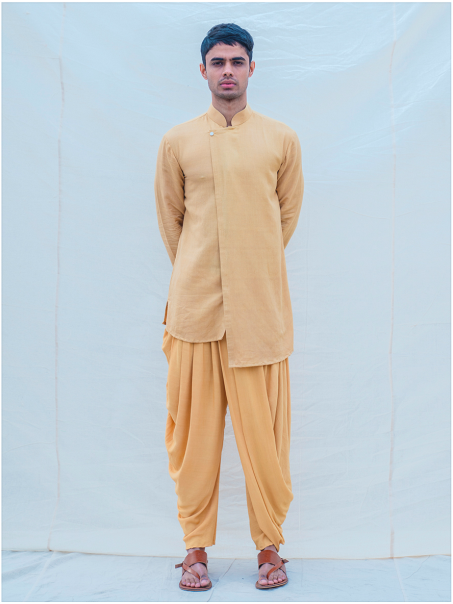 Beige Gold Overlap Kurta-0