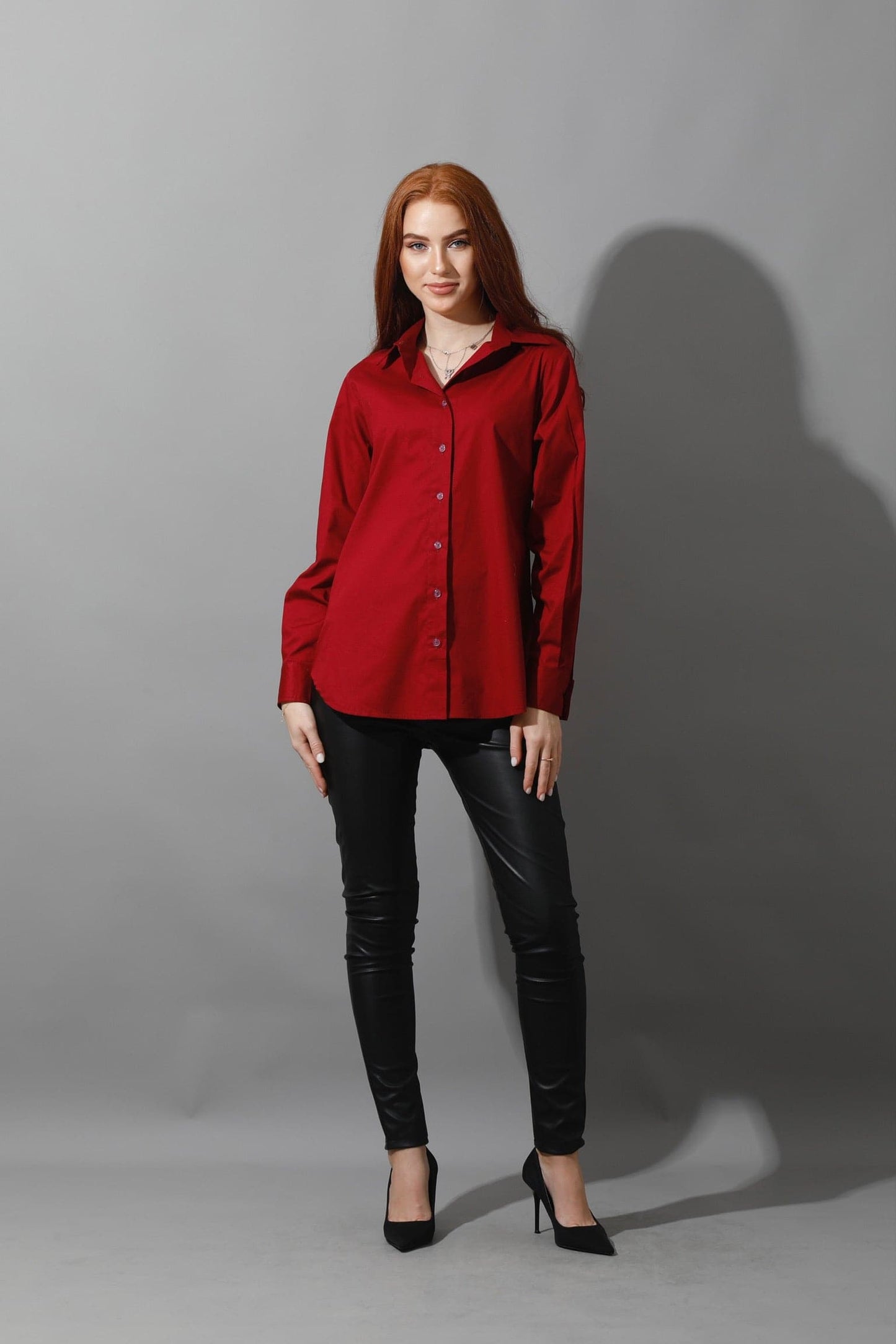 Button Up Basic Shirt - Maroon-1