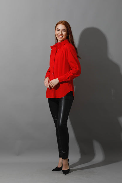 Button Up Basic Shirt - True Red-1