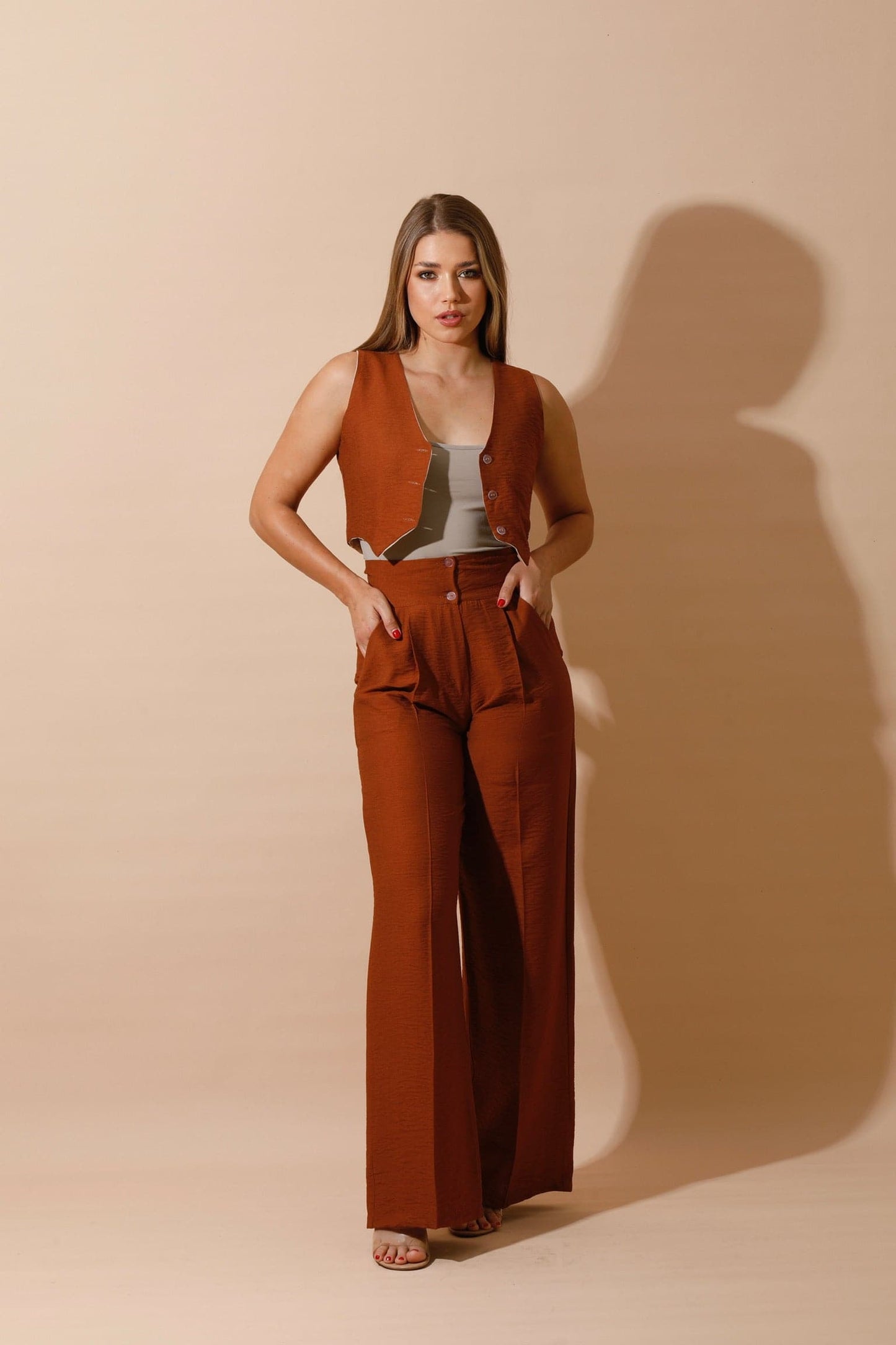 High Waist Linen-Blend Pants - Havan-1