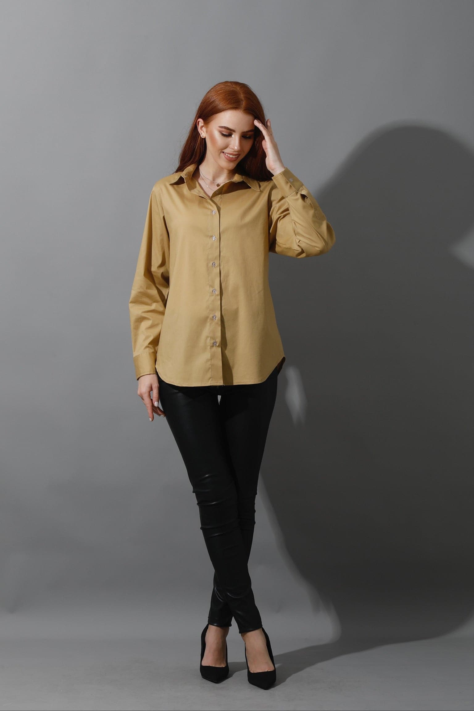 Button Up Basic Shirt - Beige-2