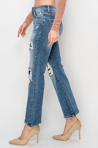 Risen Full Size High Rise Distressed Ankle Flare Jeans-2