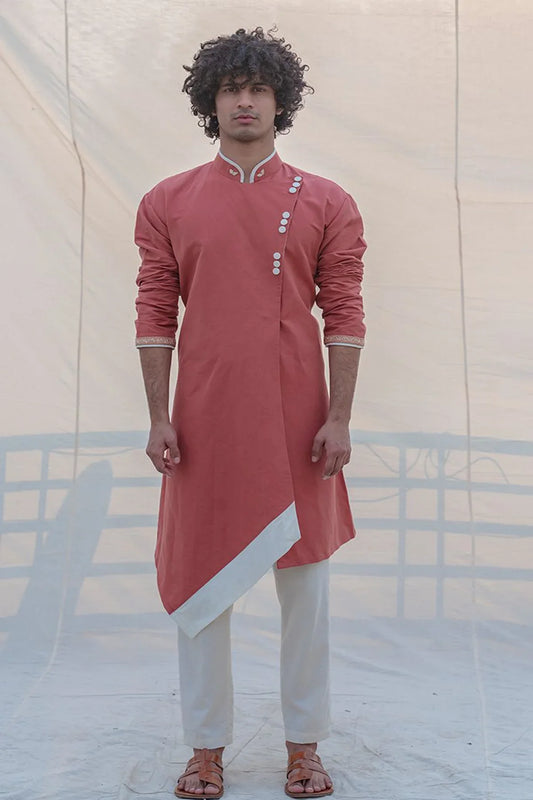 COTTON X LINEN - CORAL & MEAN KURTA SET-0