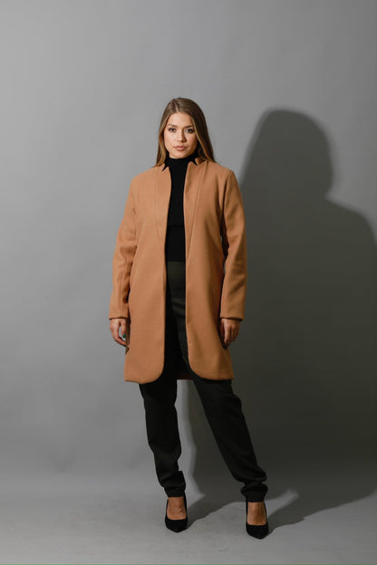 Woolen Short Coat - Camel-3