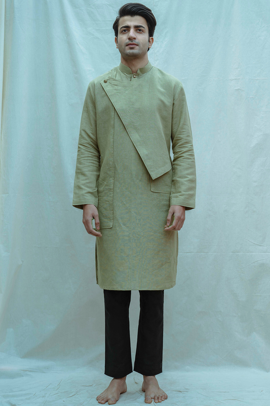 Cotton X Linen Overlap Kurta Set-0