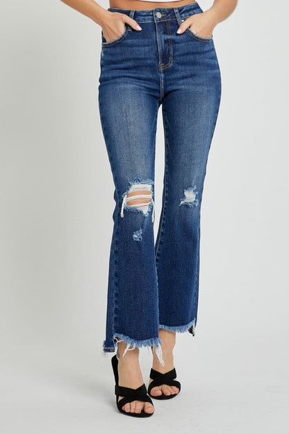 RISEN High Rise Distressed Crop Flare Jeans-4