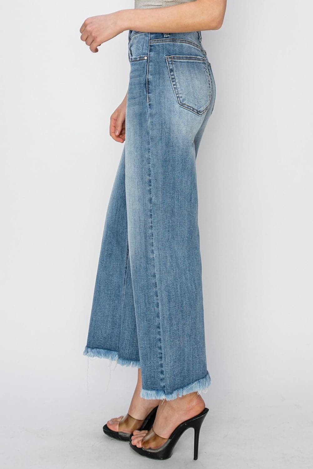 RISEN Raw Hem Cropped Wide Leg Jeans-2