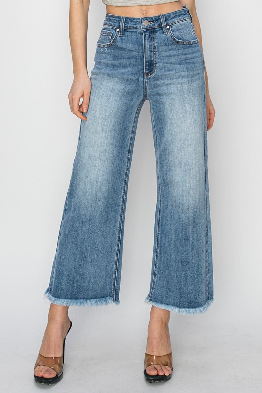 RISEN Raw Hem Cropped Wide Leg Jeans-0