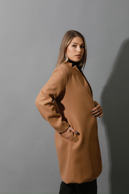 Woolen Short Coat - Camel-1