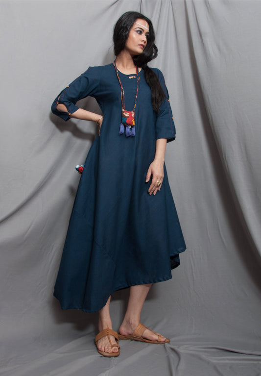 Rainbow - Navy Blue Cowl Dress with Necklace-0