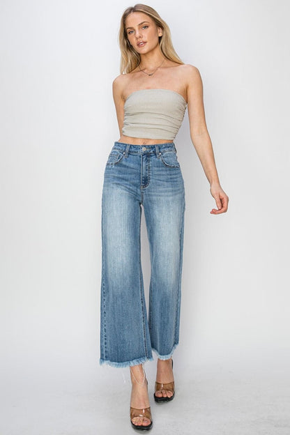 RISEN Raw Hem Cropped Wide Leg Jeans-4