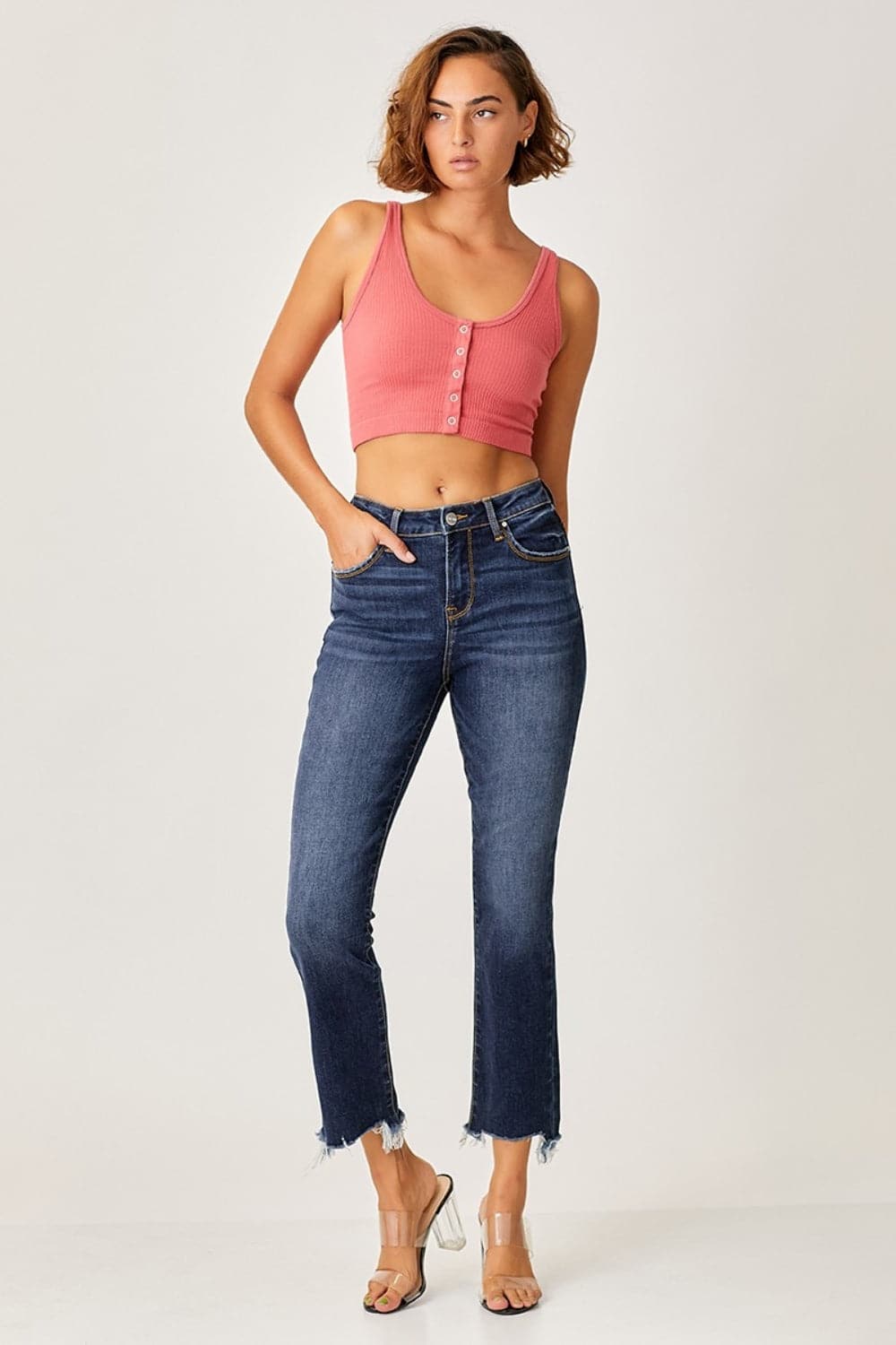 Risen Full Size Frayed Hem Cropped Straight Jeans-4