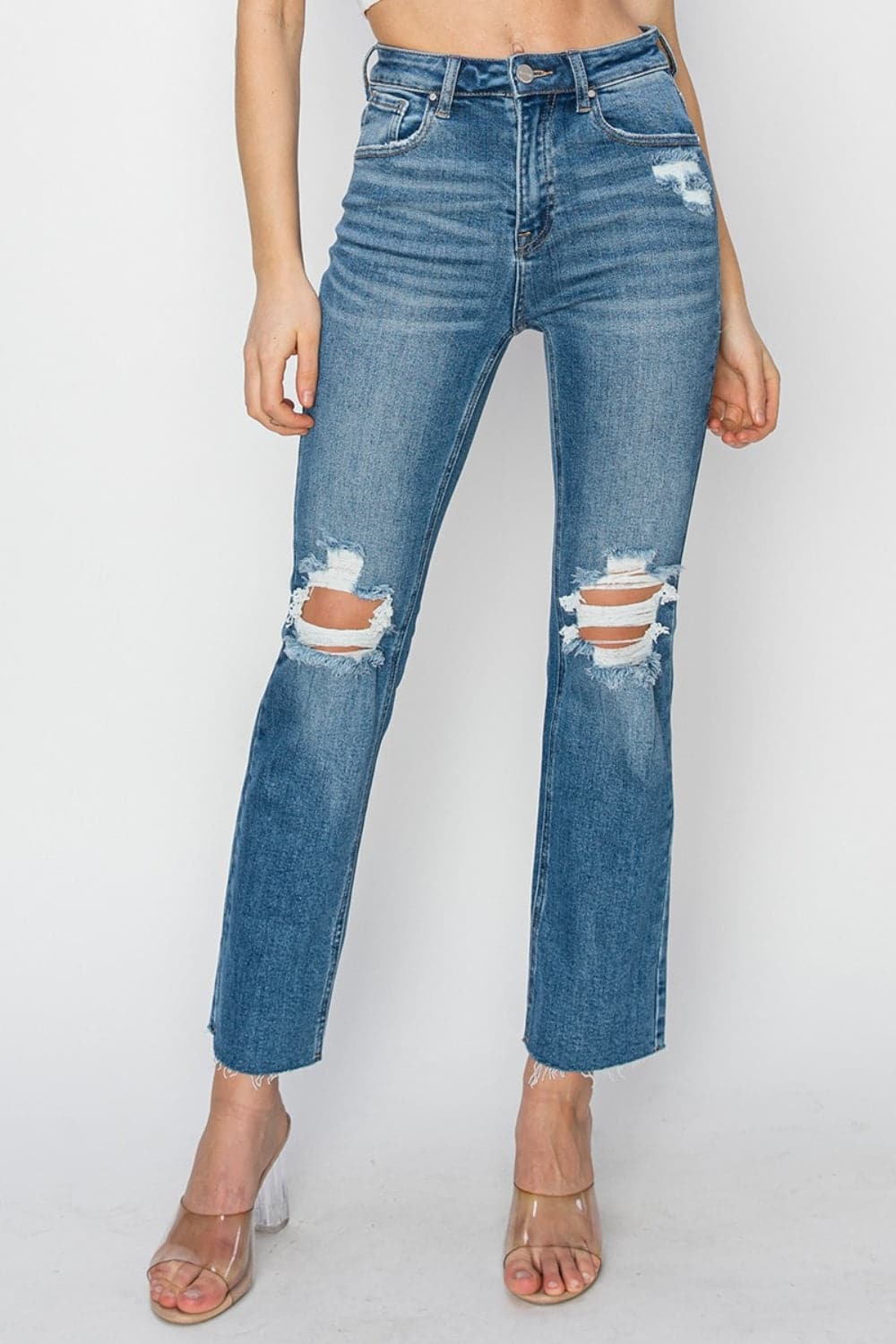 RISEN High Rise Distressed Ankle Jeans-0