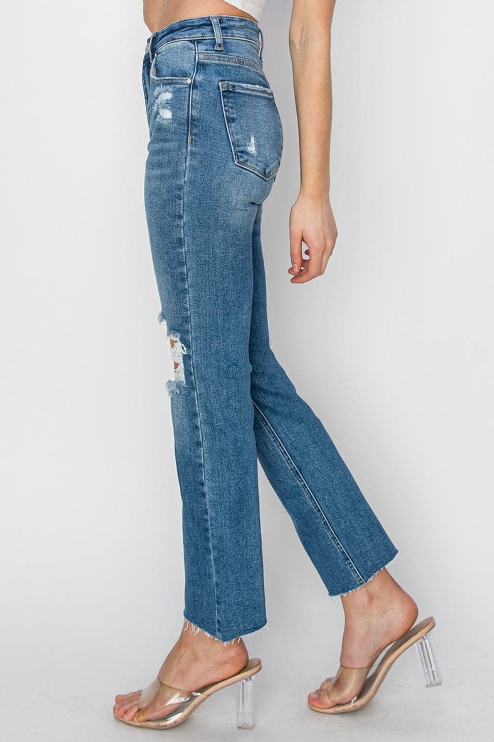 RISEN High Rise Distressed Ankle Jeans-3