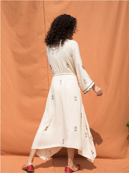 The Rhapsody- Off White Block Printed Dress-2