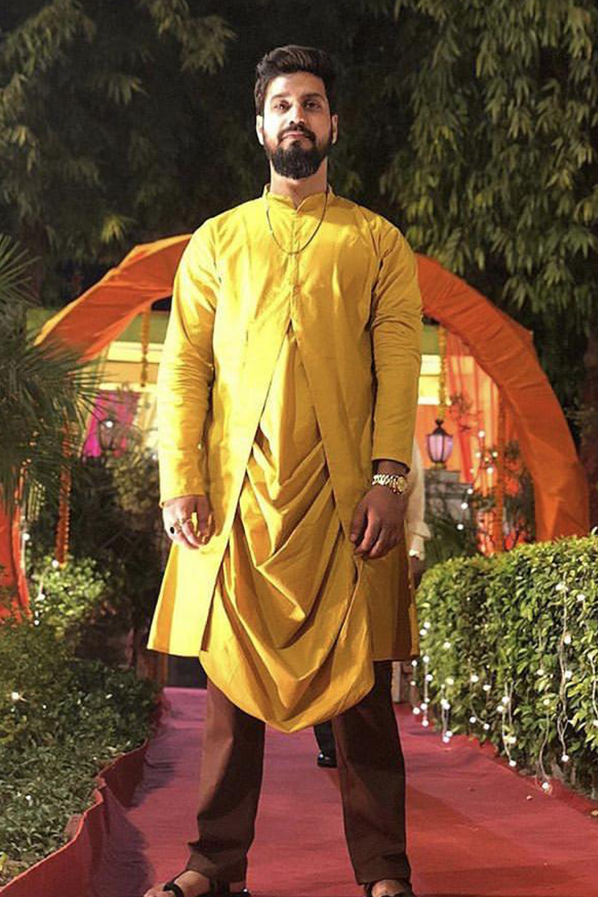 Atul - Mustard Cowl Kurta Set-0