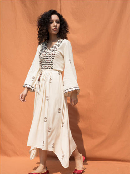 The Rhapsody- Off White Block Printed Dress-1