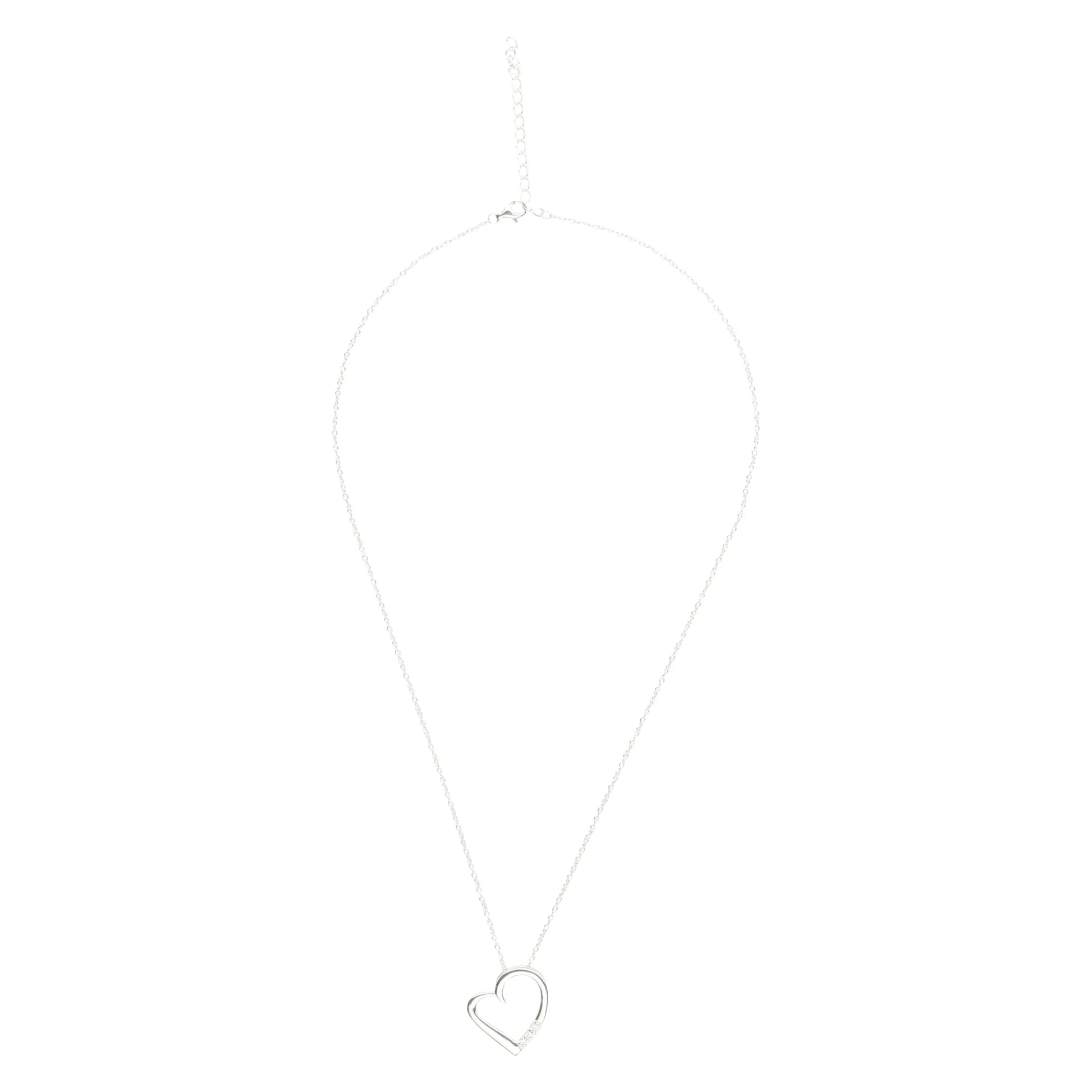 14K Silver Plated Necklace Love Heart Pave Pendant Necklace-3