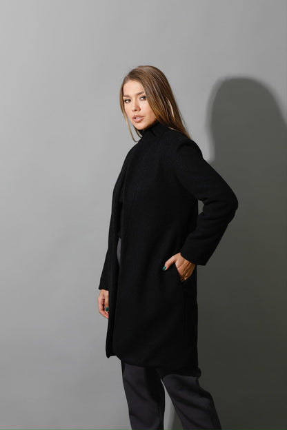 Woolen Short Coat - Black-3