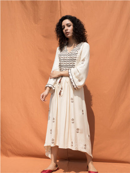 The Rhapsody- Off White Block Printed Dress-4