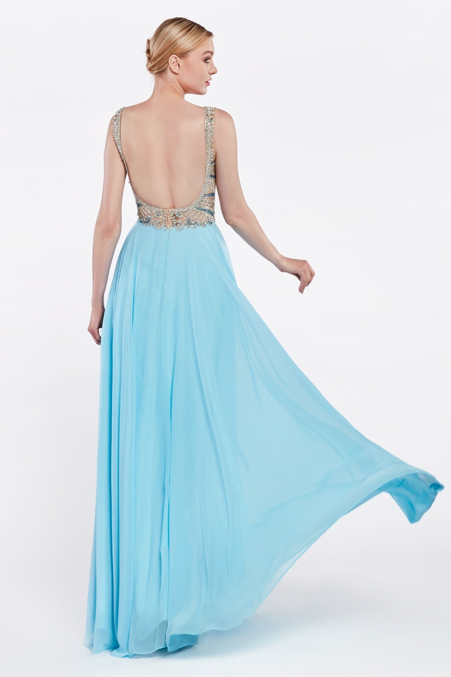 A-line chiffon dress with embellished top and open back-2