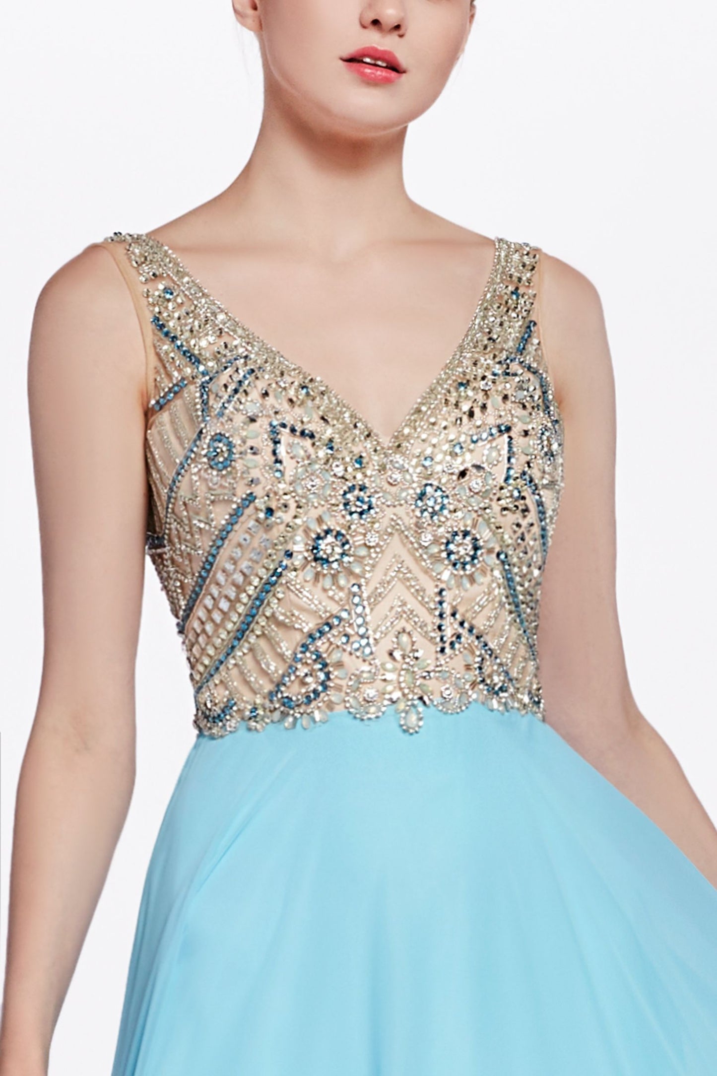 A-line chiffon dress with embellished top and open back-1