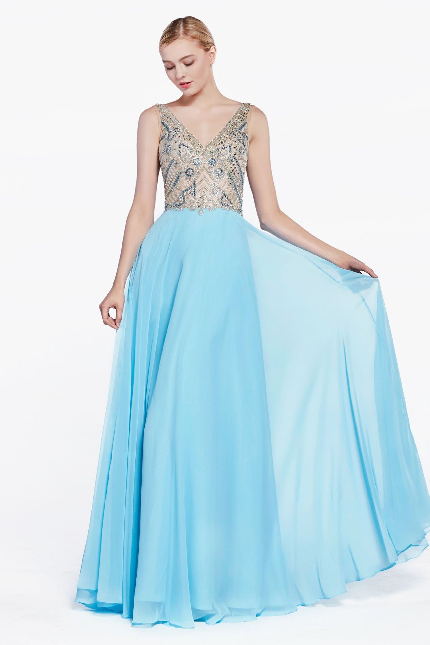 A-line chiffon dress with embellished top and open back-0