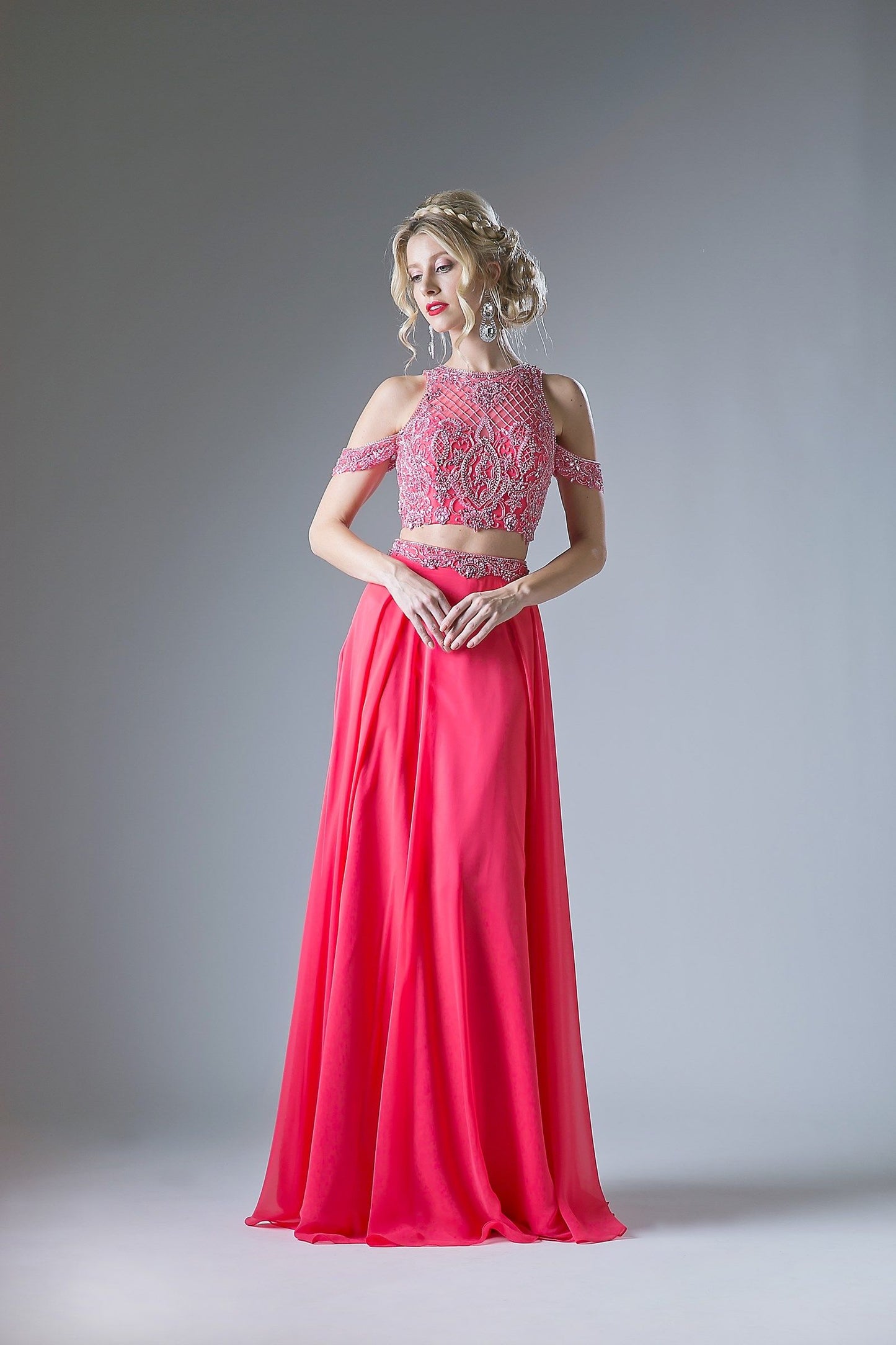 Beaded 2 Piece Chiffon Empire Waist Dress-0