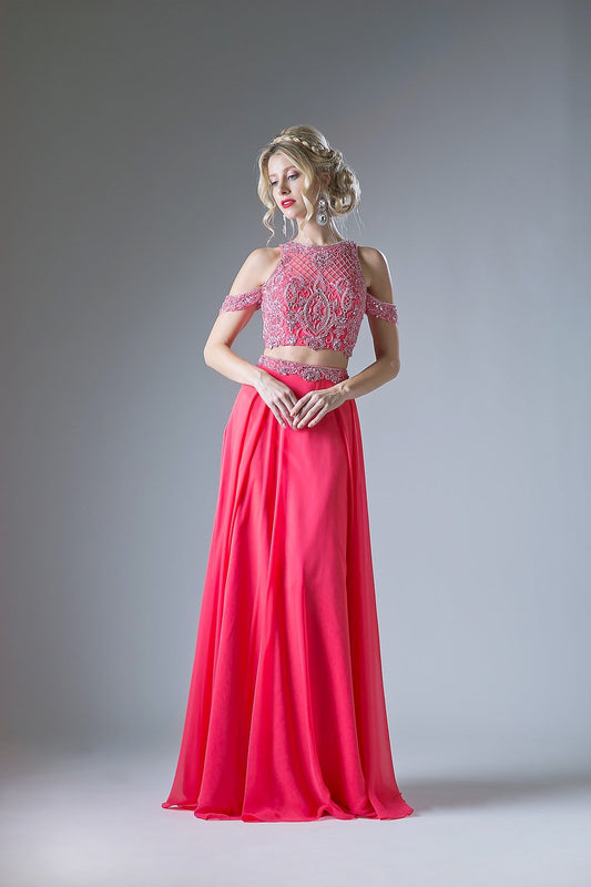 Beaded 2 Piece Chiffon Empire Waist Dress-0