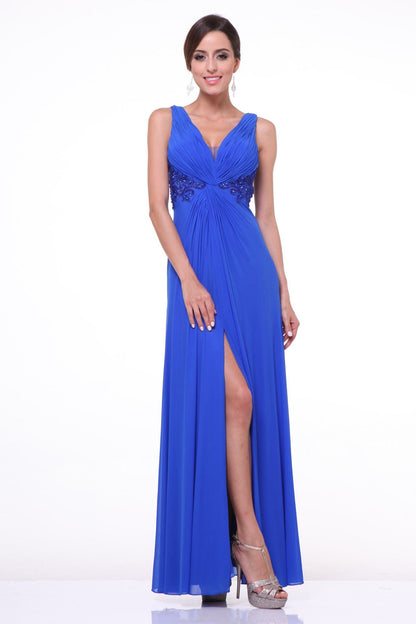 A-line dress with v-neckline and illusion back cover-0