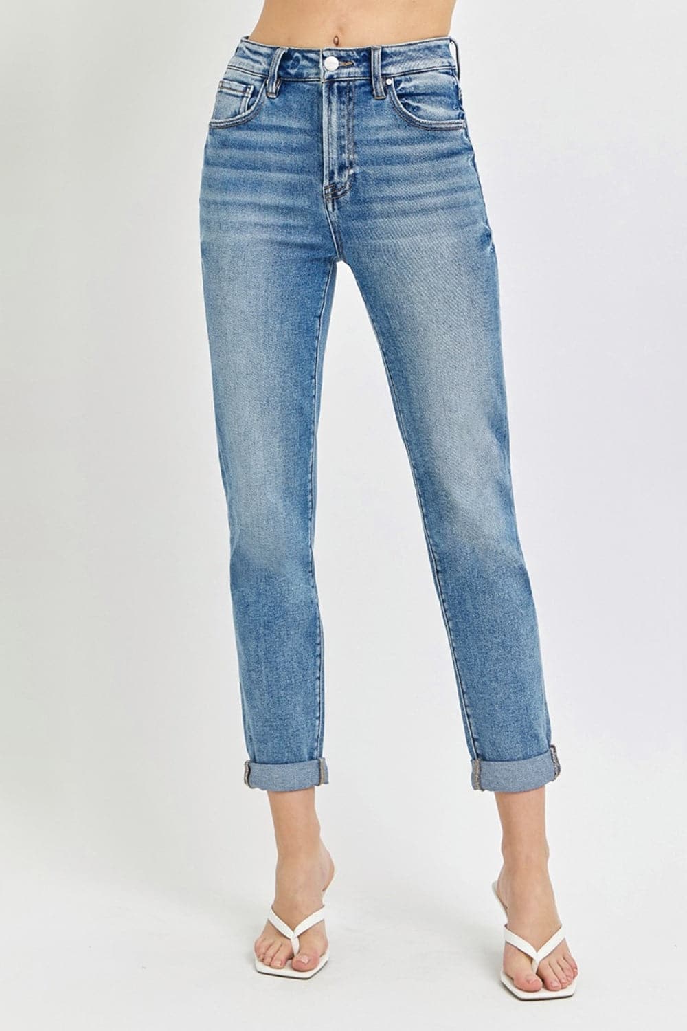 Risen Full Size High Rise Cropped Roll Up Jeans-0