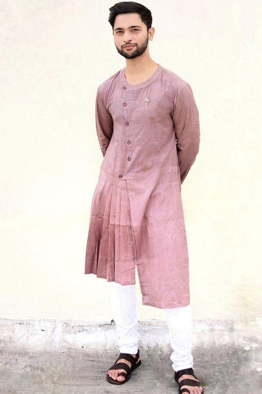 Vora Sahab - Mauve Kurta with Off-White pant Set-0