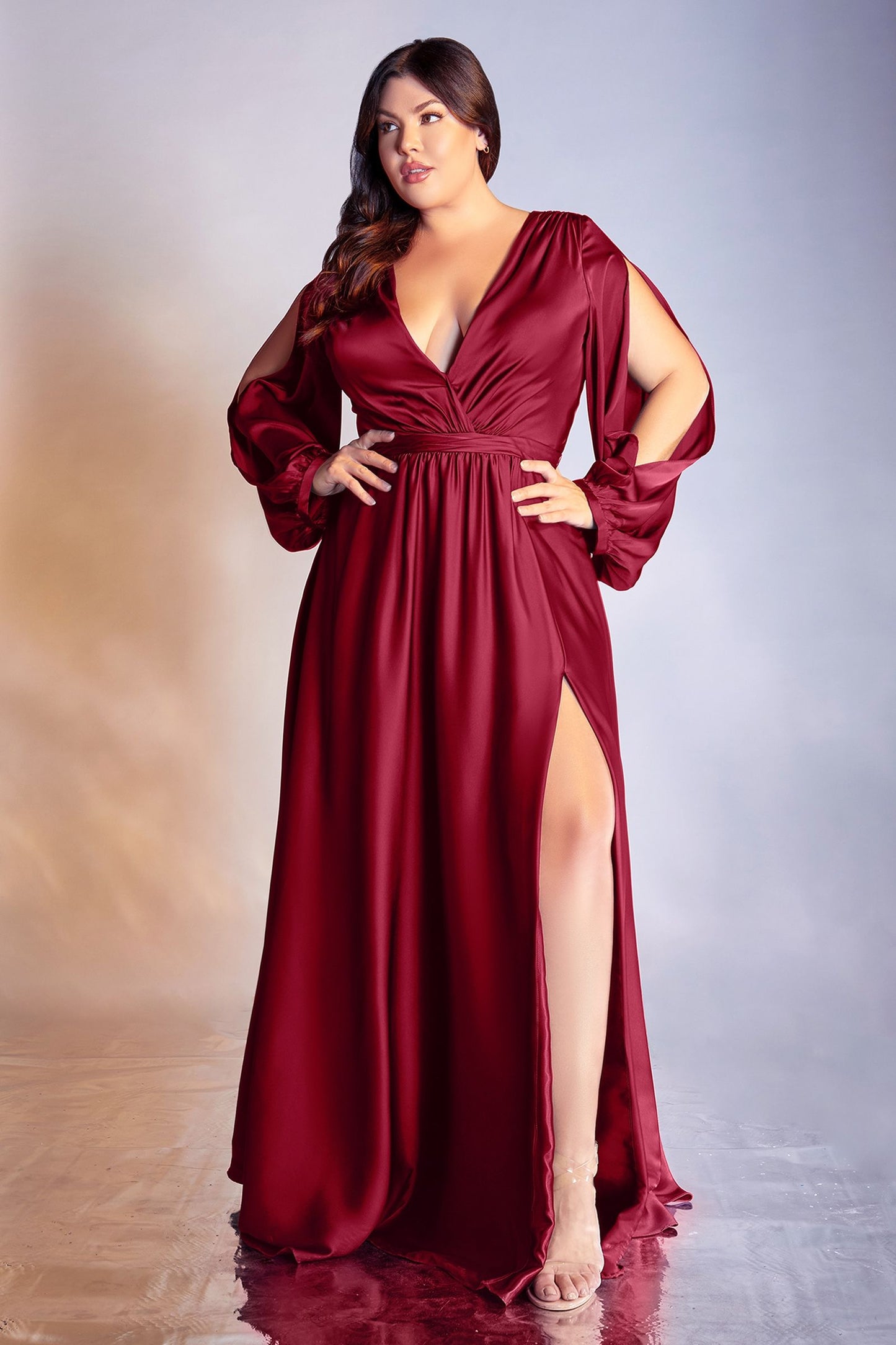 Curve Satin Long Sleeve Gown-3