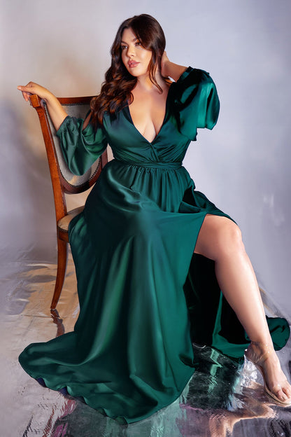 Curve Satin Long Sleeve Gown-4